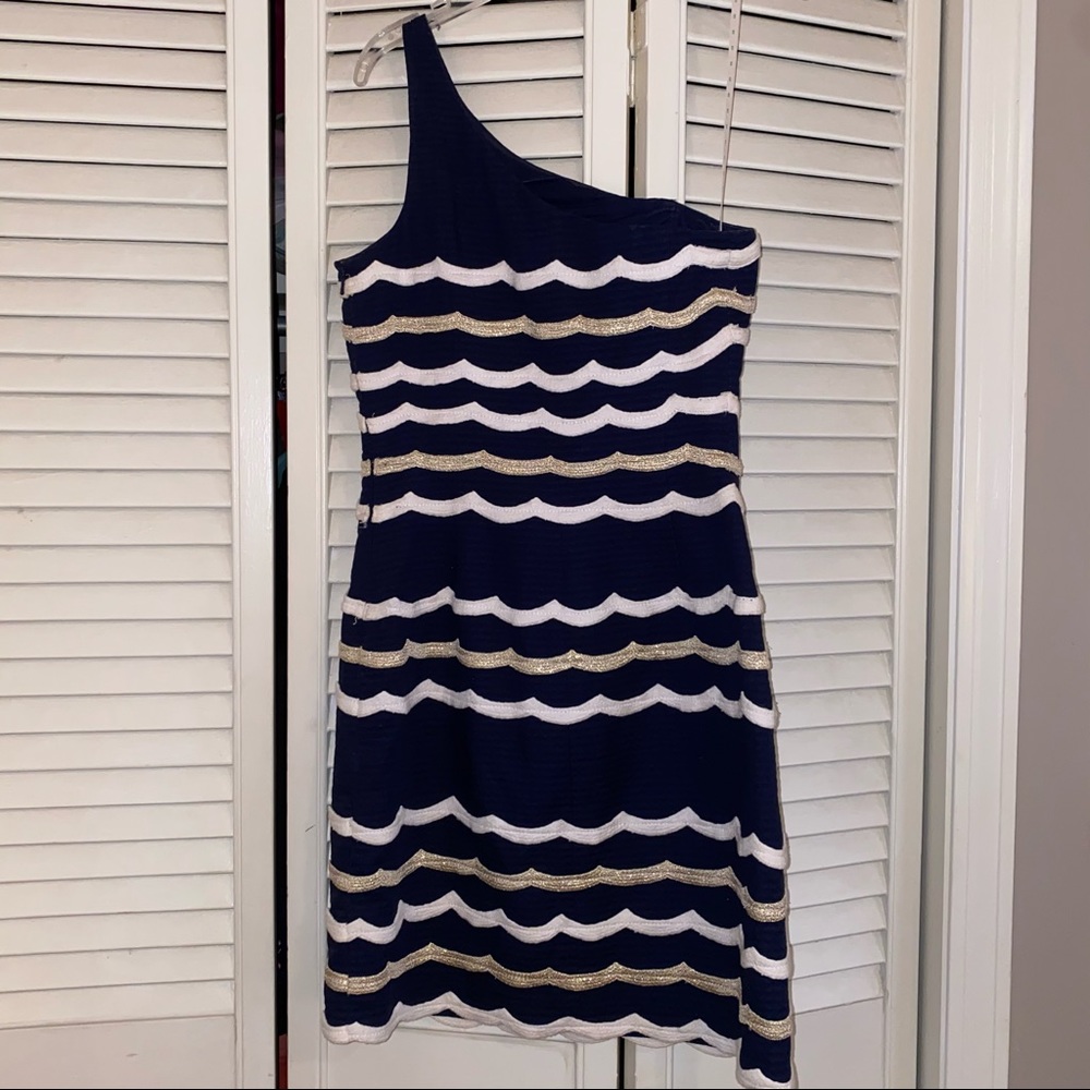 Lilly Pulitzer Navy Scallop One Shoulder Dress - Picture 3 of 3